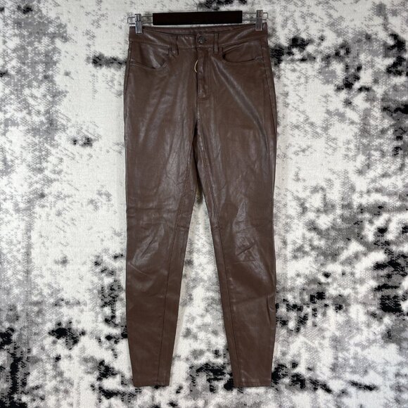 Free People Leather Jeans Womens Size 27 Brown Polyester Skinny Tapered Leg - Picture 1 of 12